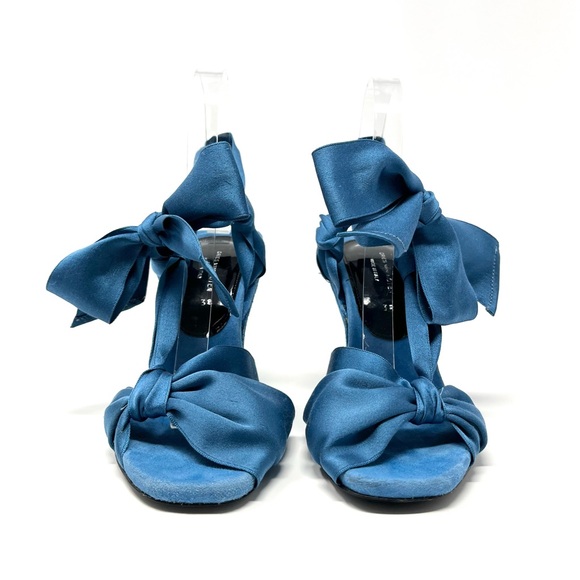 Dries Van Noten SS17 Blue Satin Suede Slingback Bow Snake Sandals Heels 38 8 - Picture 8 of 15